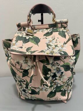 Dolce & Gabbana Floral Sicily Leather Backpack in Pale Pink